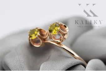 Anneau Artisanat vintage Péridot jaune Or rose 14 carats vintage d'origine vrc266r